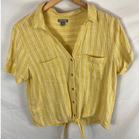 Falls creek Striped Tie Bottom Yellow Shirt Size Medium - Picture 1 of 6